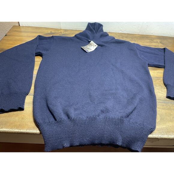 The Mariner Navy Blue Wool Shawl Collar Sweater Guideboat Co Made in England XL - Picture 2 of 15